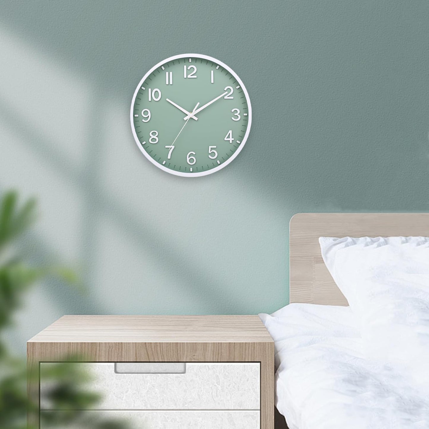 Wall Clocks Battery Operated 8 inch Modern Wall Clock,Silent Non Ticking Wall Clock for Living Room Bedroom Kitchen Office Classroom Decor (Green White)