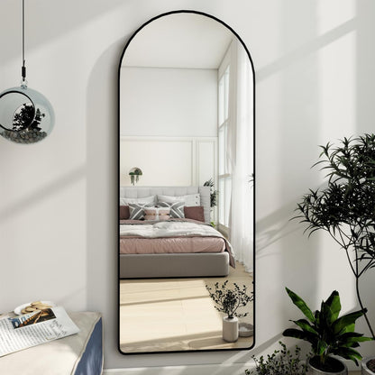 Dewfig Arched Full Length Mirror, 76"x34" Large Floor Mirror, Full Body Mirrors for Leaning or Hanging, Standing Mirrors for Bedroom, Living Room,Dressing Room, Aluminum Alloy Frame, Black