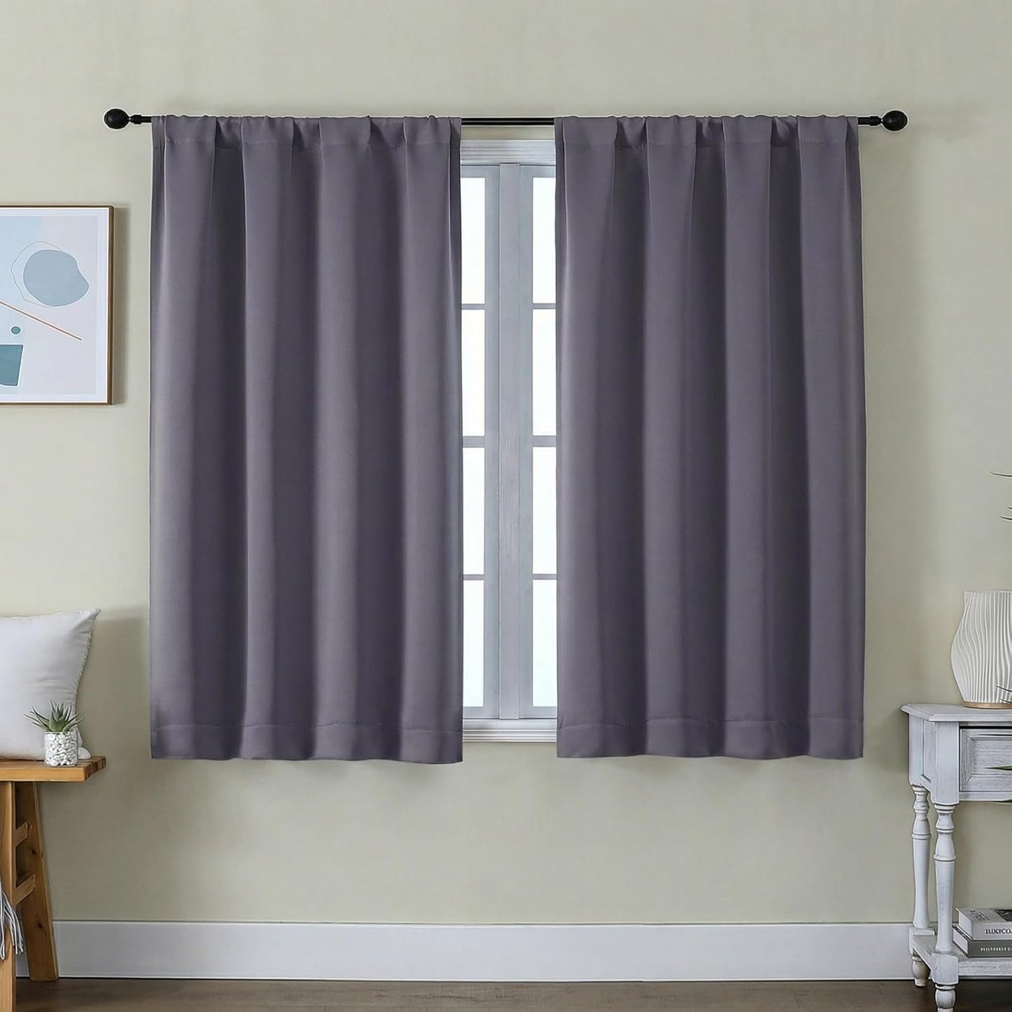 Simplebrand Ava Sage Green Blackout Curtains for Bedroom 63 Inch Length 2 Panels Set, Solid Thermal Insulated Energy Saving Rod Pocket Window Treatment Curtains Blackout Drapes, W40 x L63 Inch, Sage - Colors A