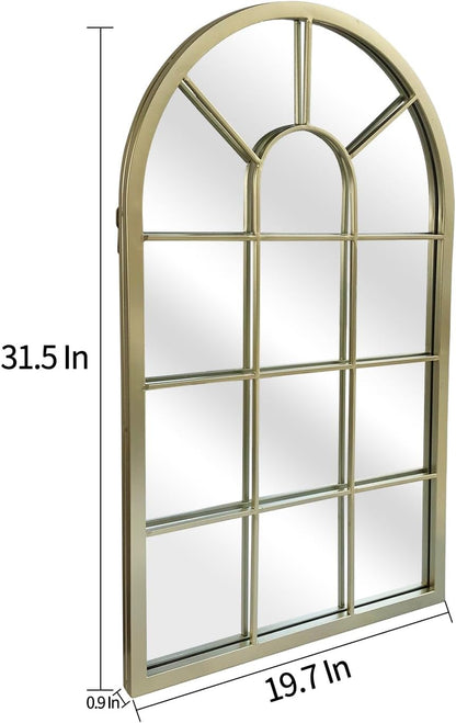 HQiJun Black Arched Window Mirror, Farmhouse Decorative Wall Mirrors for Living Room, Bedroom, Entryway, Bathroom Vanity, Fireplace Mantel, Window Pane Mirror Wall Decor (Black, 31.5 x 20 x1)