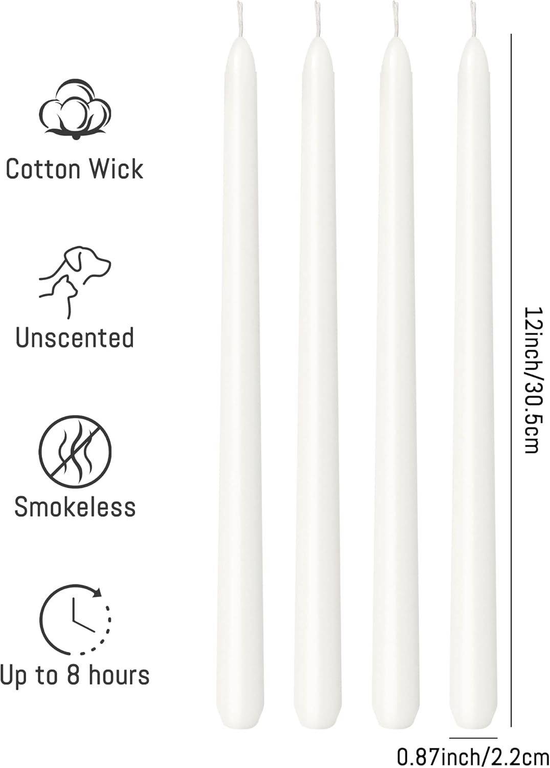 Viyffo Taper Candles, 12 Inch, 12 Pack, Brown – Unscented, Smokeless Design, Up to 8-Hour Burn – Tall Candlesticks for Table Decor, Weddings & Dinners