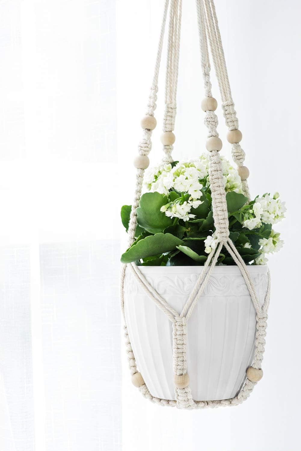 Mkono 3 Pack Macrame Plant Hangers Indoor Different Size Hanging Planter Basket Flower Pot Holder with Beads No Tassels 35"/29"/23", Medium, Brown