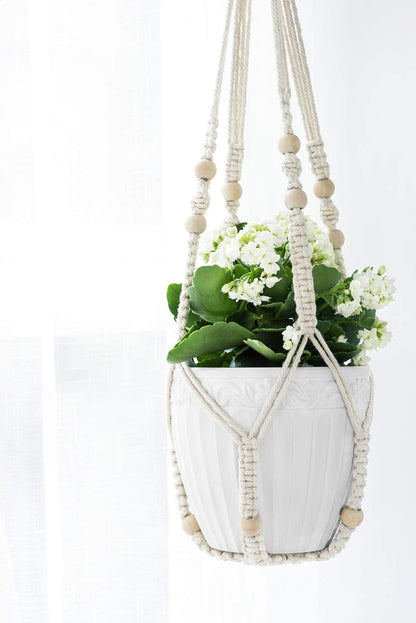Mkono 3 Pack Macrame Plant Hangers Indoor Different Size Hanging Planter Basket Flower Pot Holder with Beads No Tassels 35"/29"/23", Medium, Brown