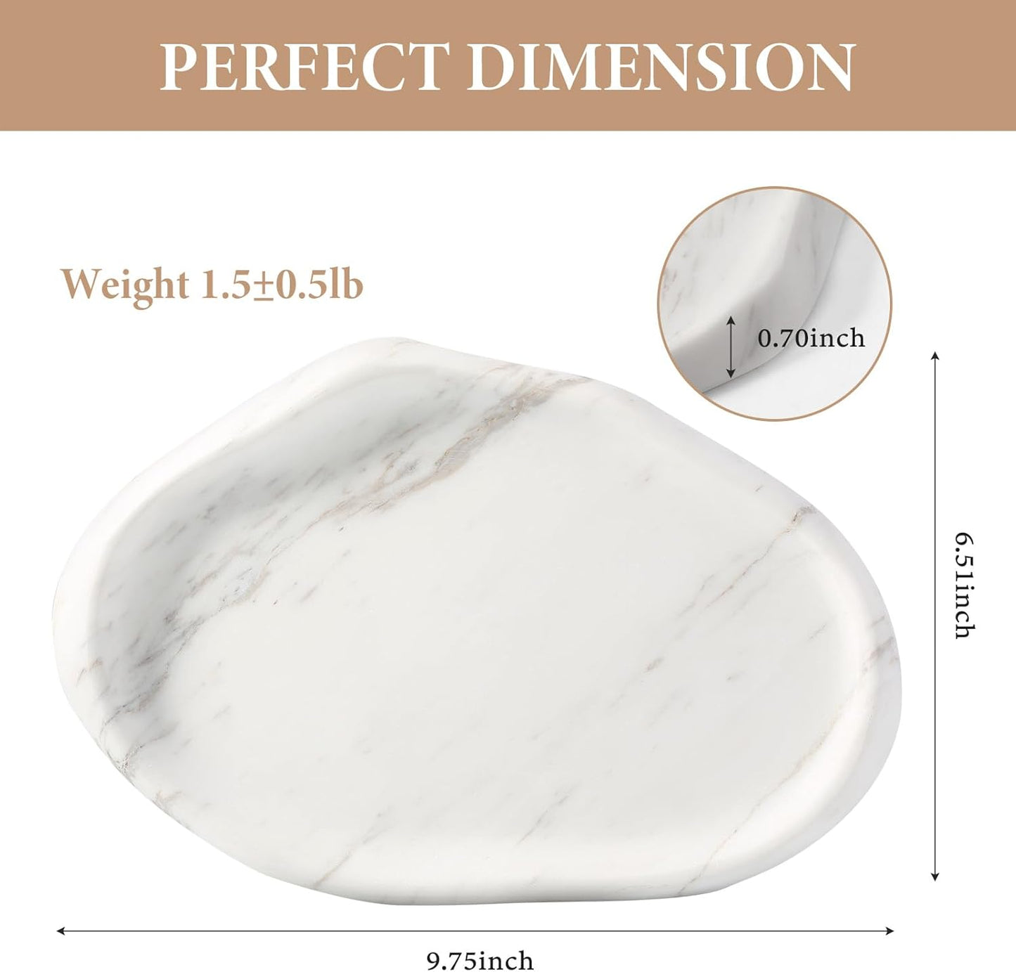 Koville Luxurious Natural Marble Vanity Tray, Cloud Shape Serving Stone Key Tray for Home Decor, 10" x 7" Marble Storage Trays for Bathroom, Stone Plate Holder for Perfume, Candle and Jewelry