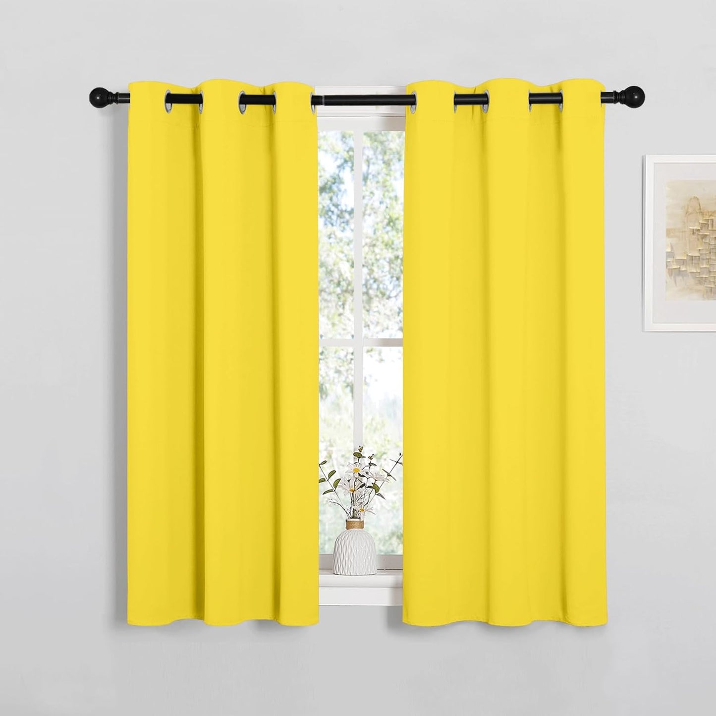 NICETOWN Halloween Pitch Black Solid Thermal Insulated Grommet Blackout Curtains/Drapes for Bedroom Window (2 Panels, 42 inches Wide by 63 inches Long, Black) - Colors C