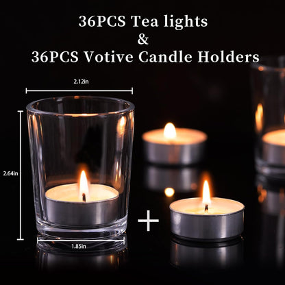 Letine 36-Pack Votive Candle Holders - Clear Glass Tea Light Holders - Glass Votive Candle Holder Bulk for Wedding Centerpieces/Home Table Decor/Propose/Christmas and Spring Party Decor