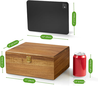 DRASTAR Wooden Keepsake Box, Large Acacia Storage Memory Box with a Hinged Lid for Crafts and Photo Storage