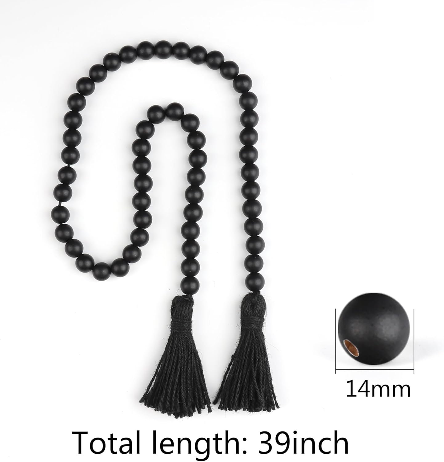 RAMIRABI Wood Beads Garland with Tassels Farmhouse Rustic Prayer Boho Beads for Boho Home Decor, Wall Hanging Decoration (Black)