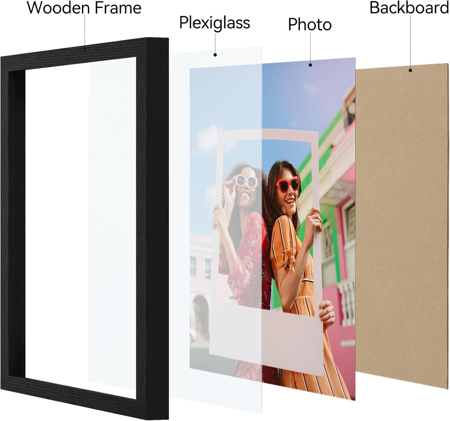 Vittanly 11x14 Picture Frame, Display Pictures 8x10 with Mat or 11x14 without Mat, Photo Frame for Wall Mounting, Black, 1 Pack - Colors A
