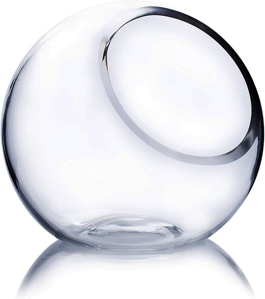 WGVI Clear Slant Cut Bowl Glass Vase, Glass Terrarium, Candy Dish, Glassware, Slant Open: 7". Height: 6" x 2.7". Base: 4" (1 Piece)