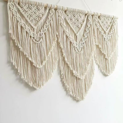 oiikain Large Handmade Boho Macrame Wall Hanging Tapestry - Chic Bohemian Woven Home Decor art for Living Room, Bedroom, and Wedding Parties (Beige, twelve rhombus)