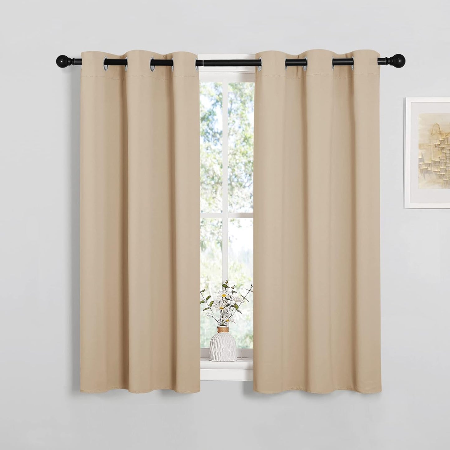 NICETOWN Halloween Pitch Black Solid Thermal Insulated Grommet Blackout Curtains/Drapes for Bedroom Window (2 Panels, 42 inches Wide by 63 inches Long, Black) - Colors D
