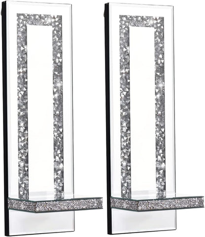 Aeveco Crystal Crush Diamond Mirrored Candle Sconces, Silver Wall Candle Holder Set of 2, Wall Decorations for Living Room，Dining Room (Rectangle Stripe (Style 4))