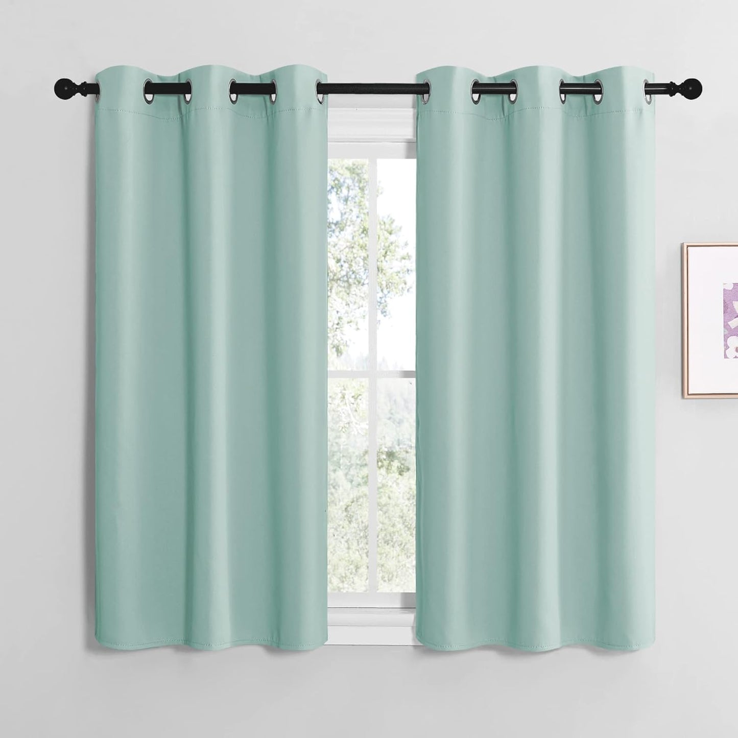 NICETOWN Halloween Pitch Black Solid Thermal Insulated Grommet Blackout Curtains/Drapes for Bedroom Window (2 Panels, 42 inches Wide by 63 inches Long, Black) - Colors A