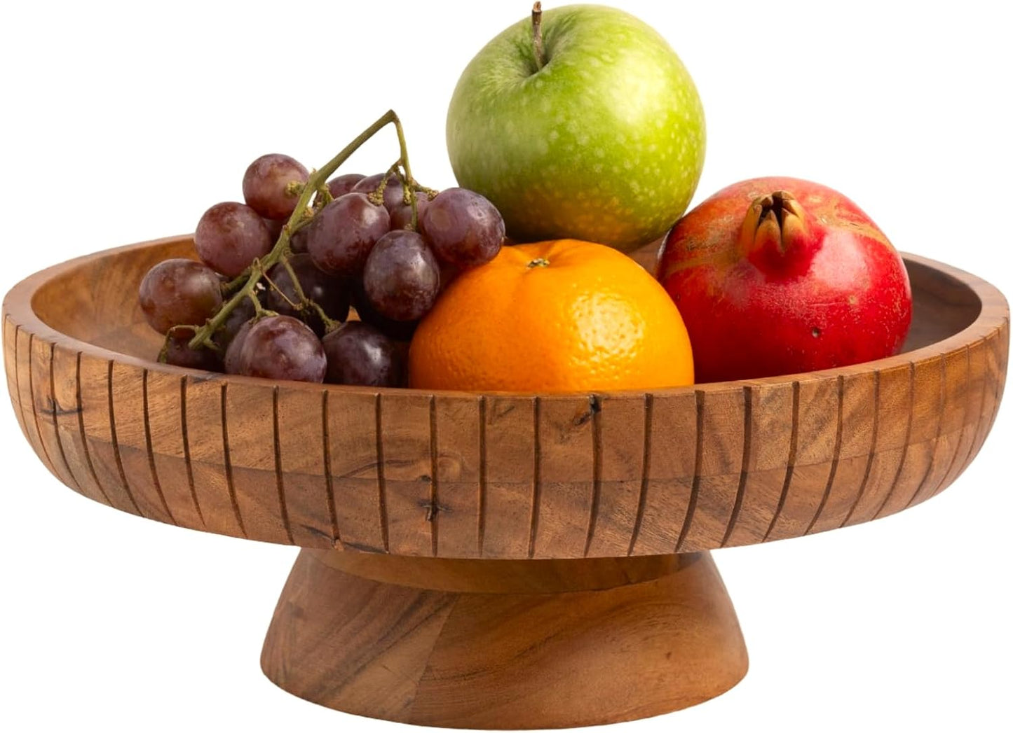 Mango Wood fruit bowl, Decorative black bowl with natural finish pedestal | 12" dia | Dual tone look | Use as Centerpiece for kitchen counter or dining table (Black)