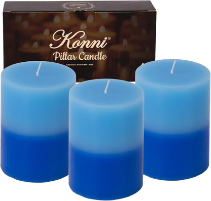 KONNI Coffee Layered Pillar Candles Set of 3, 3"x 4" Unscented Pillar Candles Bulk, 39 Hours Long Burning Candles, Smokeless&Dripless Round Candle for Wedding, Home Decoration, Parties, Spas, Dinner