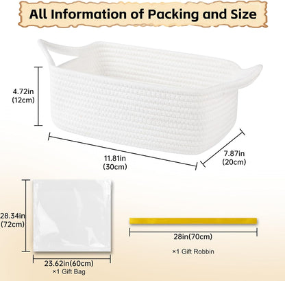 OIAHOMY Woven Basket, Gift Basket Empty with Gift Bags and Ribbons, Rope Baskets for Baby Showers, Storage Baskets with Handles for Nursery, Pet Toy Organizer - White