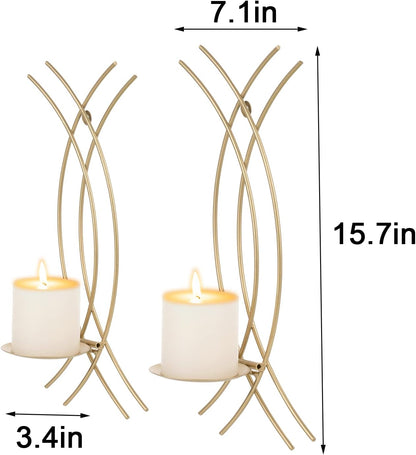 Gold Wall Sconce Set of 2, Metal Candle Holder, Modern Hanging Decoration for Living Room, Farmhouse,Wall Mounted Candelabra with Minimalist Lines,Gothic Antique Decor