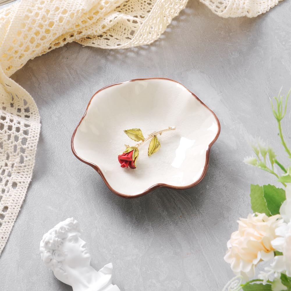JAMEND CLXP Lotus Leaf Shape Decorative Ring Tray, Small Key Bowl, Ceramic Trinket Tray Jewelry Dish Organizing Necklace Earrings, Home Decoration for Mom Best Friend Sister, Pink.