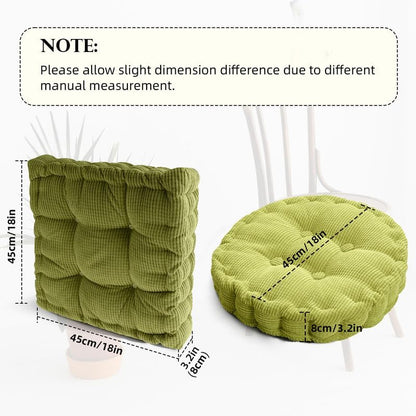 2 Pack Large Square and Round Floor Cushions for Adults Meditation Floor Pillow Green Corduroy Floor Seat Pillows Cushion for Living Room Balcony Tatami Yoga,18x18 Inch