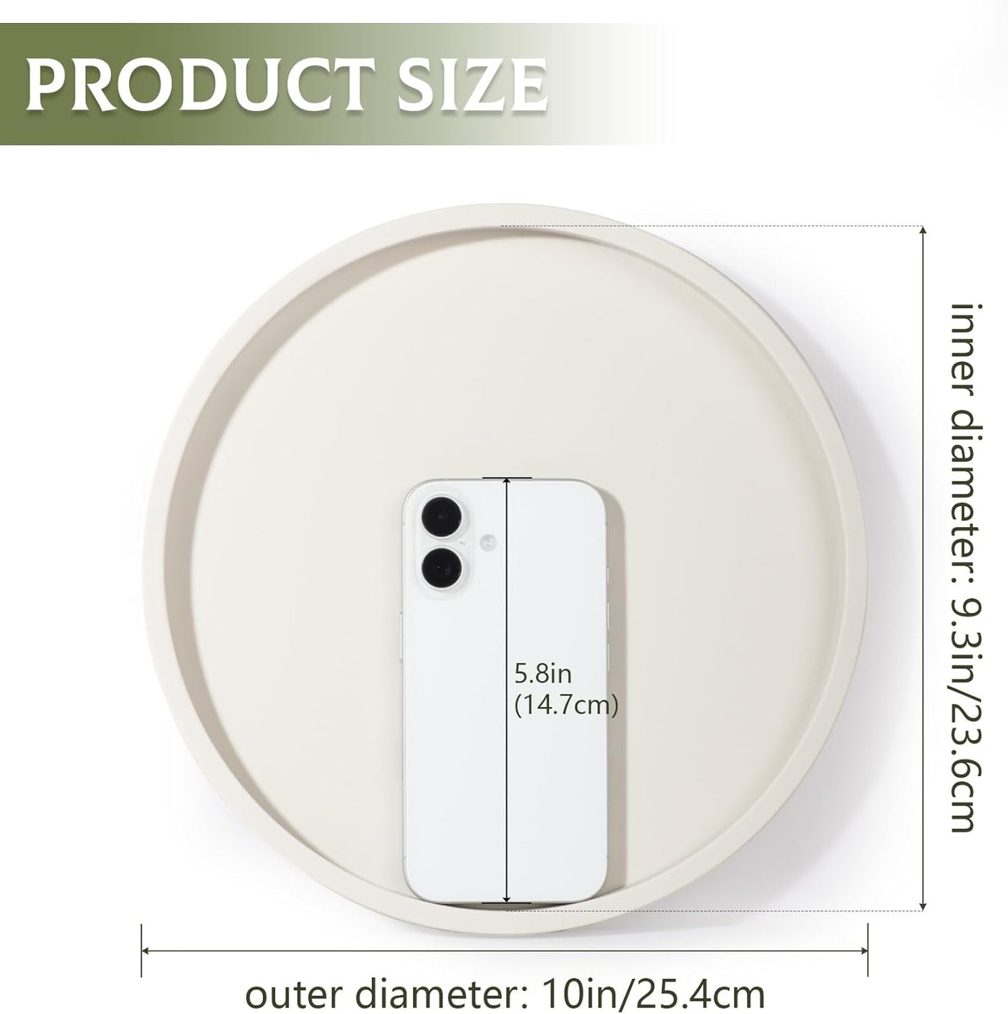 Silicone Bathroom Tray Round Vanity Tray Decorative Soap Holder Kitchen Countertop Organizer Coffee Table Decor for Candle, Perfume, Plant, 9 Inch, Black