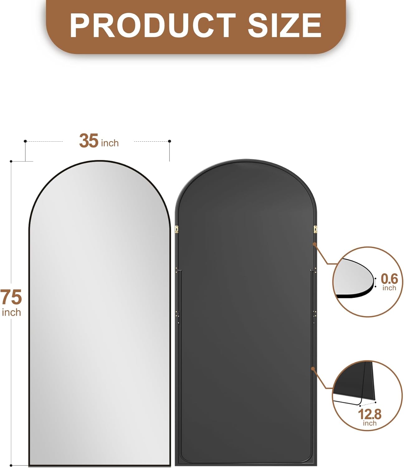 Delma Arched Mirror Full Length,Standing Mirror Full Body,Large Floor with Stand for Wall Entryway Door Bedroom Bathroom Living Room