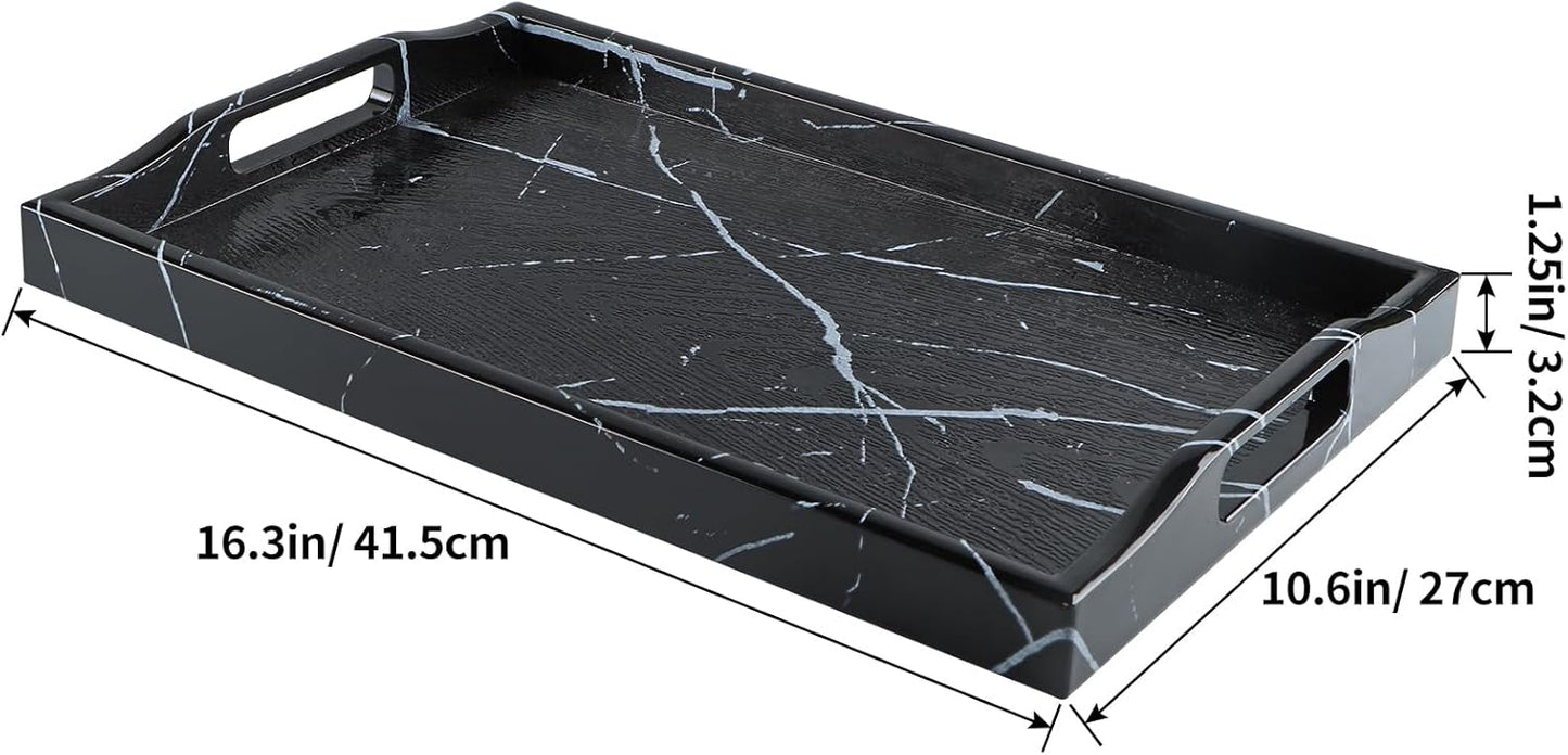 MDLUU Plastic Serving Tray, Ottoman Tray with Cutout Handles, Rectangle Butler Tray for Breakfast in Bed, Coffee Table Decor, Party (Black)