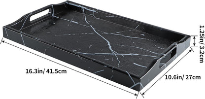MDLUU Plastic Serving Tray, Ottoman Tray with Cutout Handles, Rectangle Butler Tray for Breakfast in Bed, Coffee Table Decor, Party (Black)