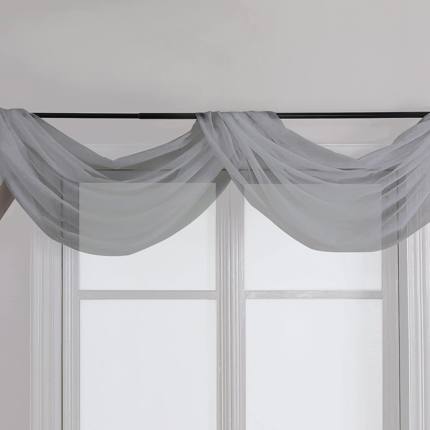 Chyhomenyc Sheer White Valances for Windows 2 Pack, Small Window Curtains for Living Room Bathroom Cafe Laundry Basement, Modern Top Dual Rod Pocket Voile Curtain, 42W x 14L inches, White - Colors C
