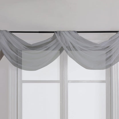 Chyhomenyc Sheer White Valances for Windows 2 Pack, Small Window Curtains for Living Room Bathroom Cafe Laundry Basement, Modern Top Dual Rod Pocket Voile Curtain, 42W x 14L inches, White - Colors C