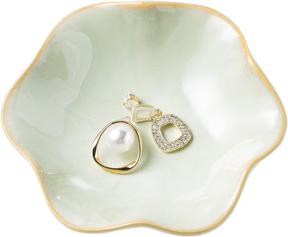 Jewelry Dish Tray, Ring Dish, Ceramic Trinket Tray, Key Bowl, Decorative Plate, for Friends Sisters Daughter Mother (Milky White)