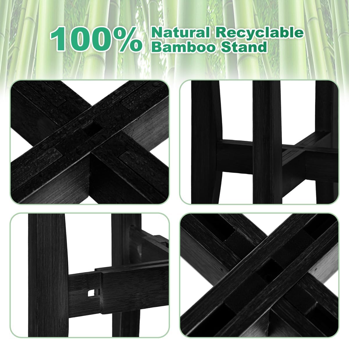 Rnined Adjustable Plant Stand Indoor,Bamboo Mid Century Modern Plants Stands, Stable Plant Holder,Fit 8 9 10 11 12 inch Pots (Pot & Plant Not Included)