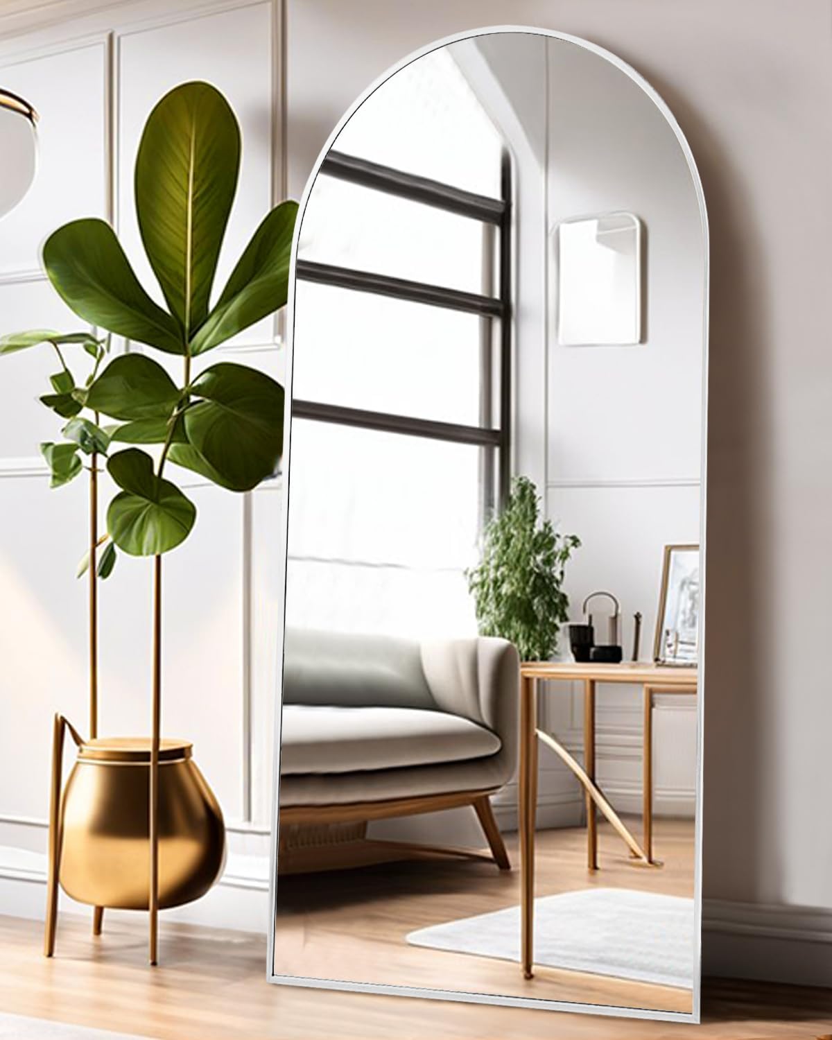 ITSRG Floor Mirror, Full Length Mirror with Stand, Arched Wall Mirror, Gold Floor Mirror Freestanding, Wall Mounted Mirror for Bedroom Living Room, Gold