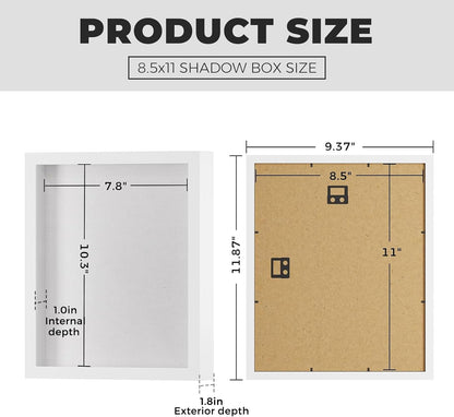 Muzilife 8x8 Shadow Box Picture Frame with Linen Board - Deep Wood & Glass Display Case Ready to Hang Memory Box Baby Sports Memorabilia, Pins, Awards, Medals, Wedding, Tickets and Photos (Black)