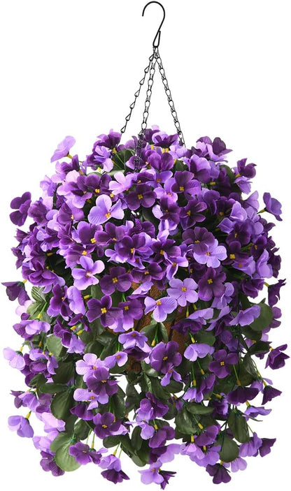 INQCMY Artificial Fake Hanging Plants Flowers Basket for Spring Summer Outdoor Outside Decoration,Faux Silk Begonia Flower in Planter Look Real UV Resistant for Home Porch Patio Balcony Yard Decor