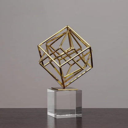 Homary Modern Abstract Art Decoration Metal Globe Ornament Sculpture Decor with Rectangle Stand Black & Gold