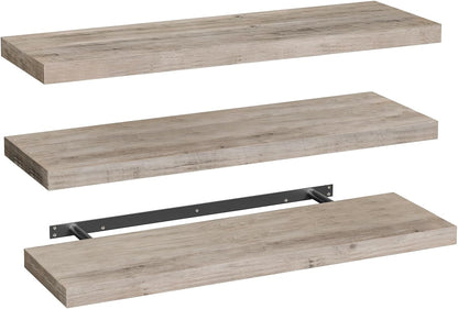RALGEND Floating Shelves for Wall, 1.5" Thick Wall Shelf Set of 3 with Invisible Brackets, L31.5 x W7.9 Hanging Shelves Farmhouse Home Decor for Bathroom, Living Room, Bedroom, Rustic Brown 8301BJP3BF