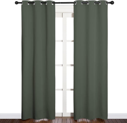 NICETOWN Halloween Pitch Black Solid Thermal Insulated Grommet Blackout Curtains/Drapes for Bedroom Window (2 Panels, 42 inches Wide by 63 inches Long, Black) - Colors C