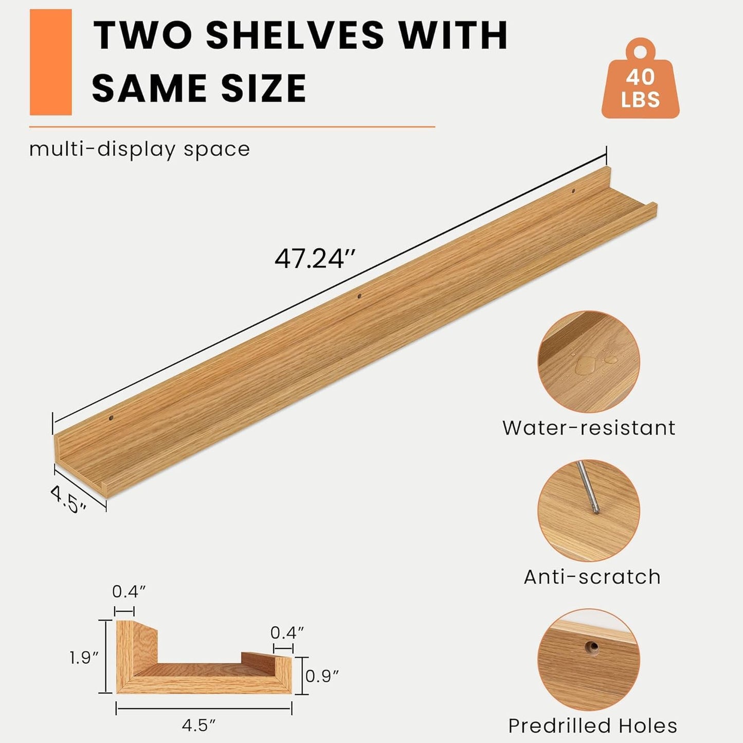 Heimlove Picture Ledge Shelf, Floating Shelves Set of 2, 24 Inches Picture Shelf for Wall with Ledge, Kids Bookshelf Wall Mounted for Living Room Bedroom Decor Books Photo Frames - White