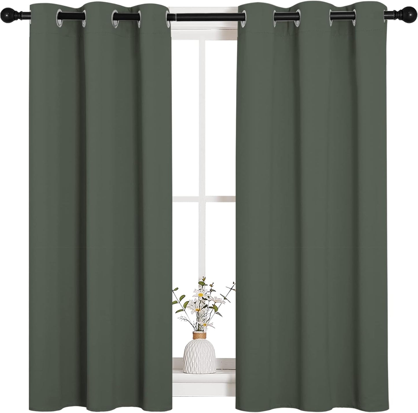 NICETOWN Halloween Pitch Black Solid Thermal Insulated Grommet Blackout Curtains/Drapes for Bedroom Window (2 Panels, 42 inches Wide by 63 inches Long, Black) - Colors C