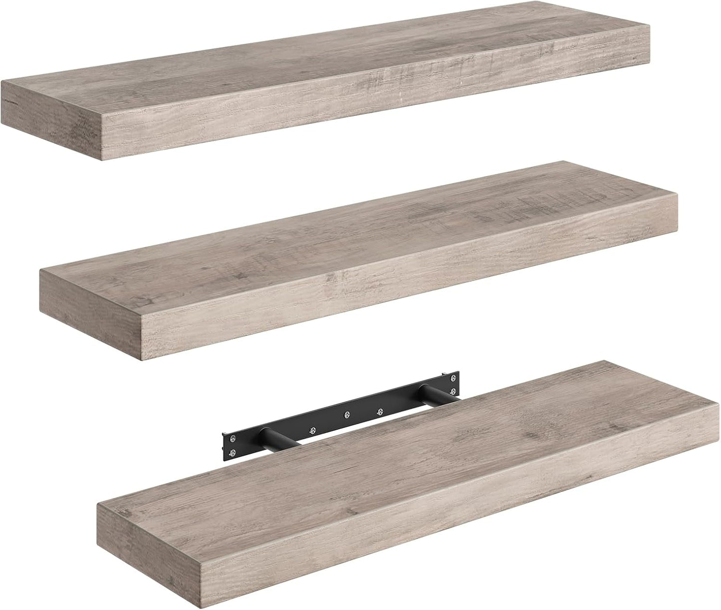 RALGEND Floating Shelves for Wall, 1.5" Thick Wall Shelf Set of 3 with Invisible Brackets, L31.5 x W7.9 Hanging Shelves Farmhouse Home Decor for Bathroom, Living Room, Bedroom, Rustic Brown 8301BJP3BF
