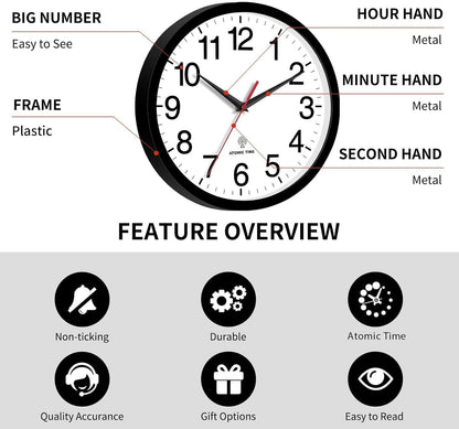 Rohioue Wall Clock Modern 8 Inch Battery Operated Silent Non Ticking Small Analog Clock for Living Room Office Home Bedroom Kitchen Bathroom(Black)