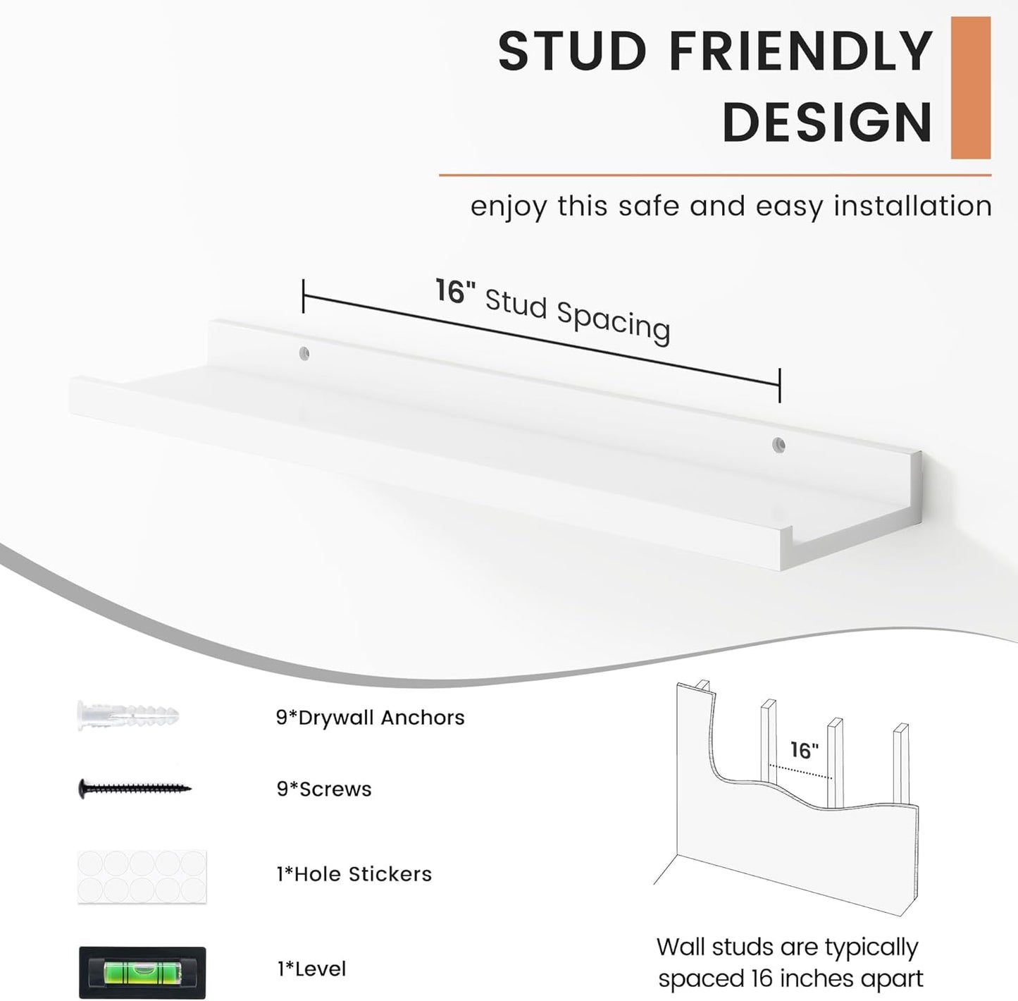 FLYJOE Floating Picture Ledge Shelves for Wall Set of 4, 48 Inch Wall Shelves with Lip Long Large Nursery Book Shelf for Toys Storage Kids Bookshelf Wall Mounted Living Room Bedroom Decor Frames