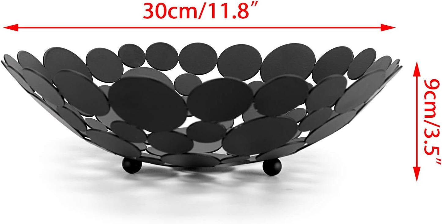 OwnMy Metal Fruit Bowl Basket Creative Table Centerpiece Fruit Stand Decorative Countertop Fruit Holder for Kitchen Counter, Iron Large Fruit Plate Round Storage Tray for Bread Snacks Candy (Black)