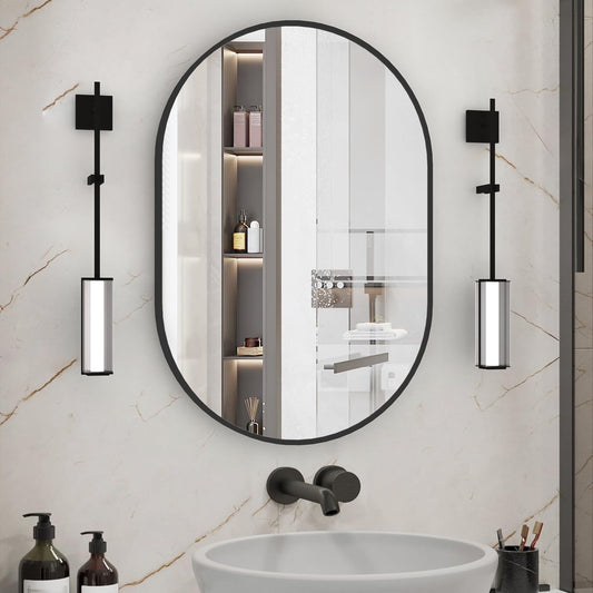 Oval Bathroom Mirror Capsule Wall Vanity Mirror, 2 Pieces 20"x30" Pill Mirrors Wall Mounted Mirror, Large Modern Mirror with Gold Metal Frame, Decor for Entryway, Bedroom, Living Room