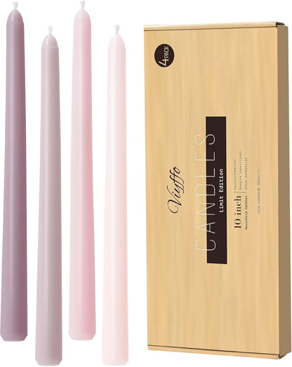Viyffo Taper Candles, 10 Inch, 4 Pack, Olive Glow – Unscented, Dripless & Smokeless Design, Up to 8 Hour Burn – Long Tall Taper Candlesticks for Wedding, Dinner & Home Decor