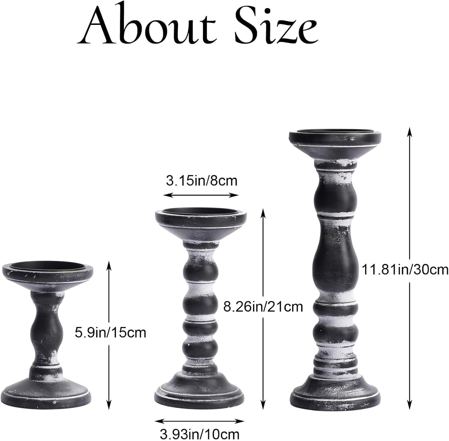 Wood Pillar Candle Holder: 3Pcs Rustic White Candle Holders for Pillar Candles Wood Candle Holders Distressed Wooden Farmhouse Candle Holder Large Rustic Candle Holder for Fireplace Table