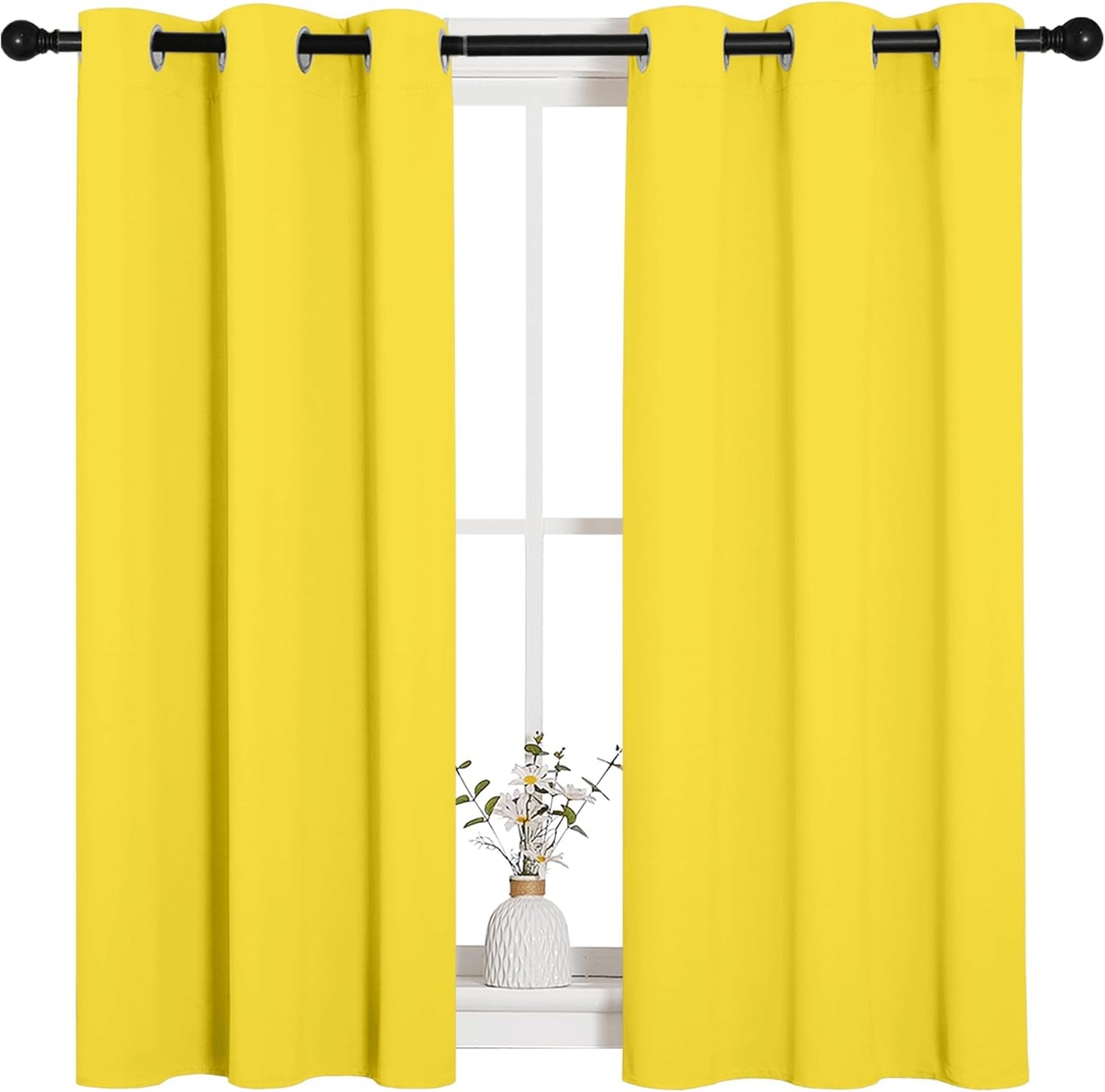 NICETOWN Halloween Pitch Black Solid Thermal Insulated Grommet Blackout Curtains/Drapes for Bedroom Window (2 Panels, 42 inches Wide by 63 inches Long, Black) - Colors C