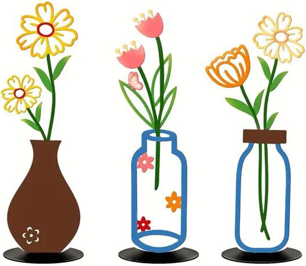 3PCS Sculptures Home Decor, Metal Vase Tabletop Decor, Home Decor for Living Rooms Bedrooms Bookshelves and Desks (Black)