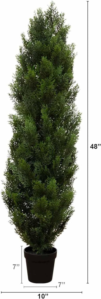 Nearly Natural 4ft Faux Cedar Tree with Nursery Planter - UV Resistant Artificial Pine with 1,000 Lifelike Tips for Outdoor Front Porch, Patio, and Entryway